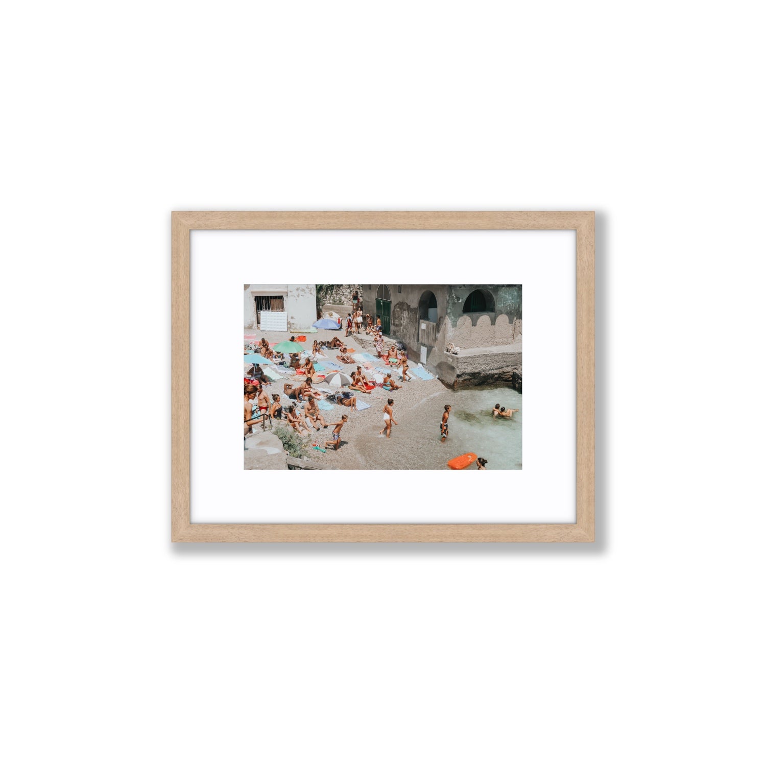 Heatwave Capri beach coastal wall art Small fine art print in natural oak frame with matboard