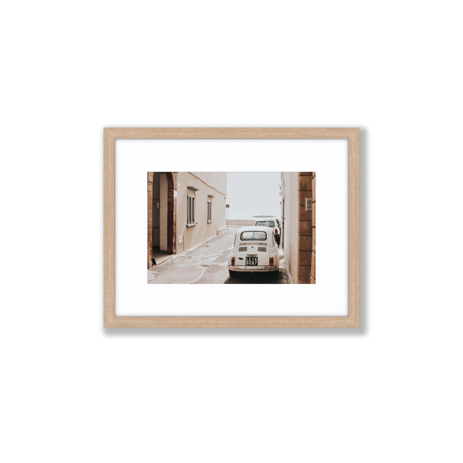 Bambini Lane Puglia Italian wall art Small fine art print in natural oak frame with matboard