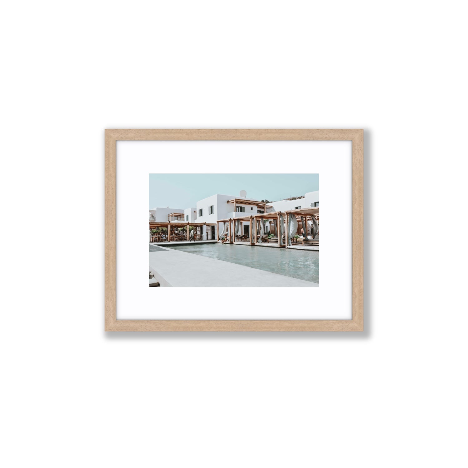 Polytelís Mykonos Greek island wall art Small fine art print in natural oak frame with matboard