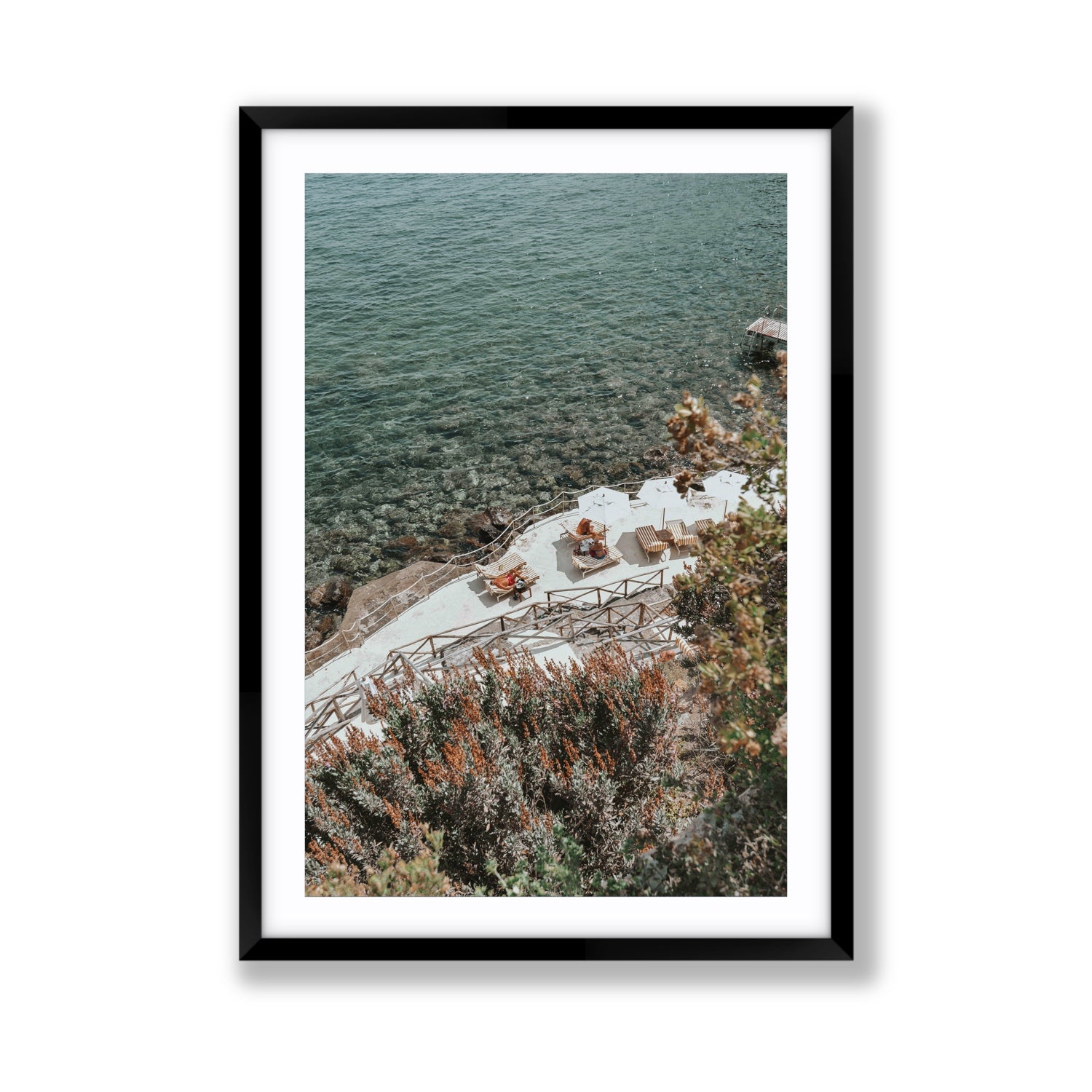 Hidden Gem Tuscany coastal wall art Giant fine art print in black frame with matboard