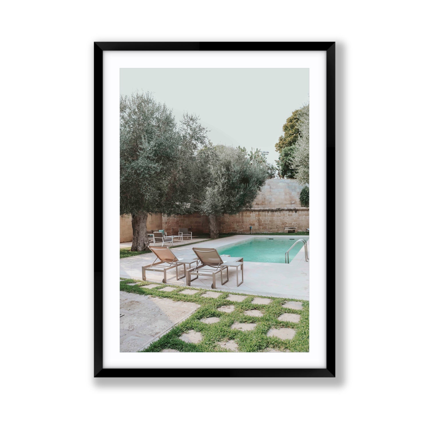 Olive Oasis Puglia Mediterranean wall art Giant fine art print in black frame with matboard