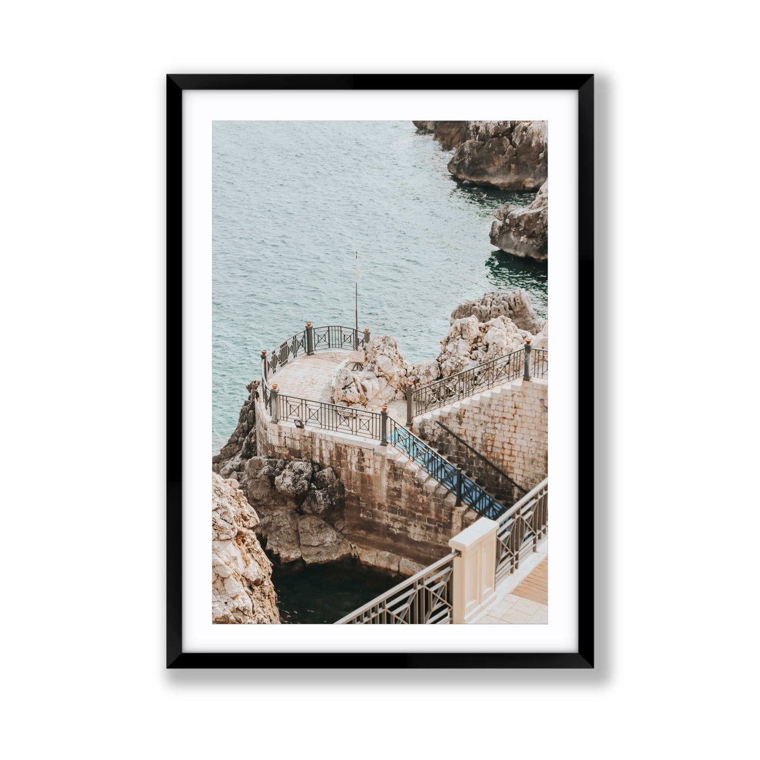 Tidal Staircase Puglia coastal Italian wall art Giant fine art print in black frame with matboard