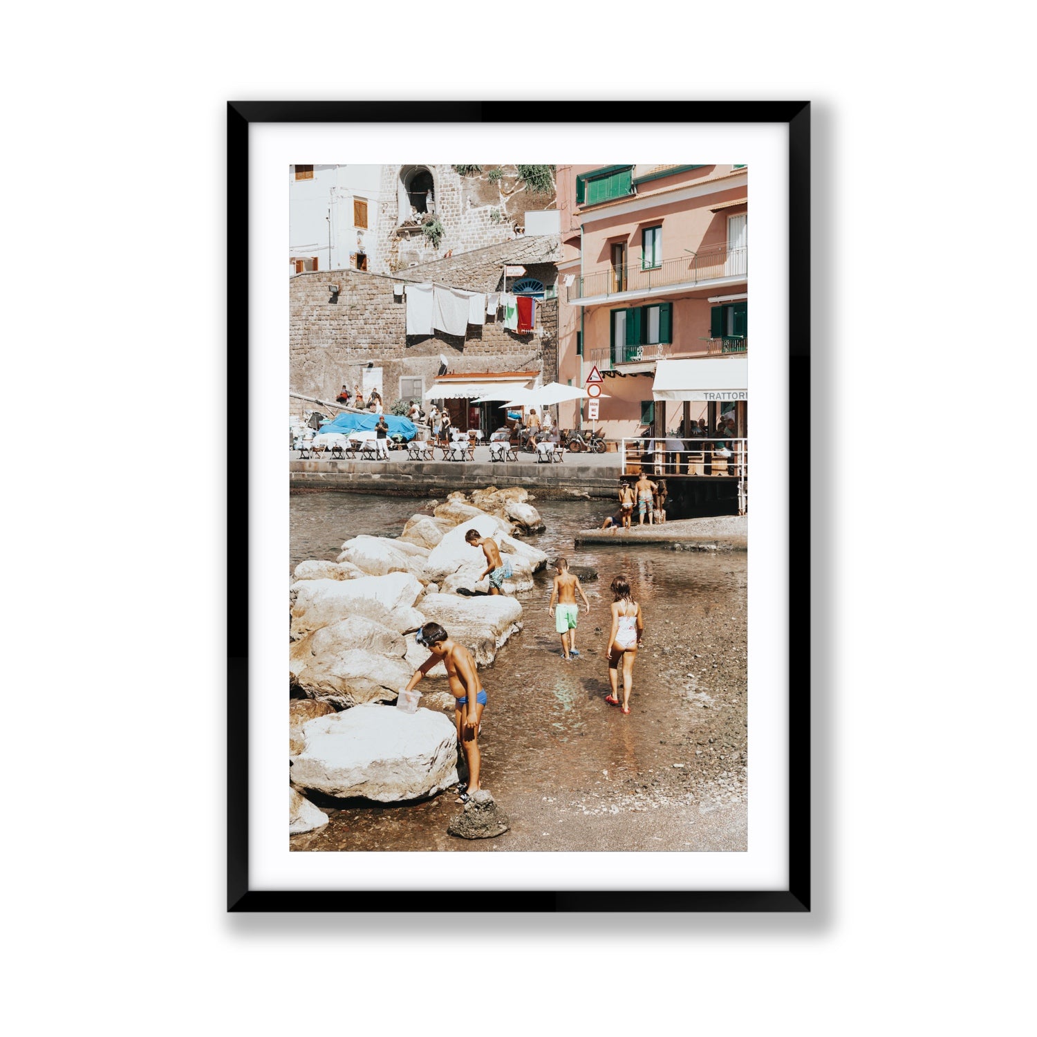 The Beachcombers Sorrento beach coastal wall art Giant fine art print in black frame with matboard
