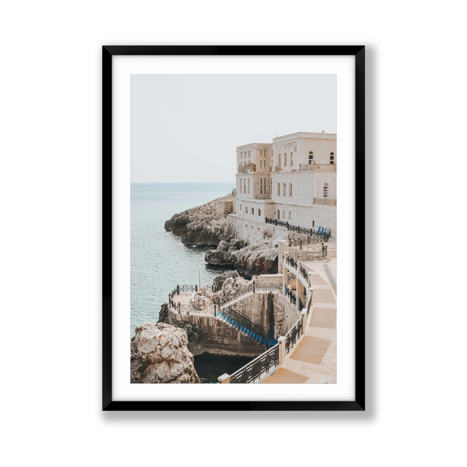 Santa Cesarea Puglia Italian coastal wall art Giant fine art print in black frame with matboard