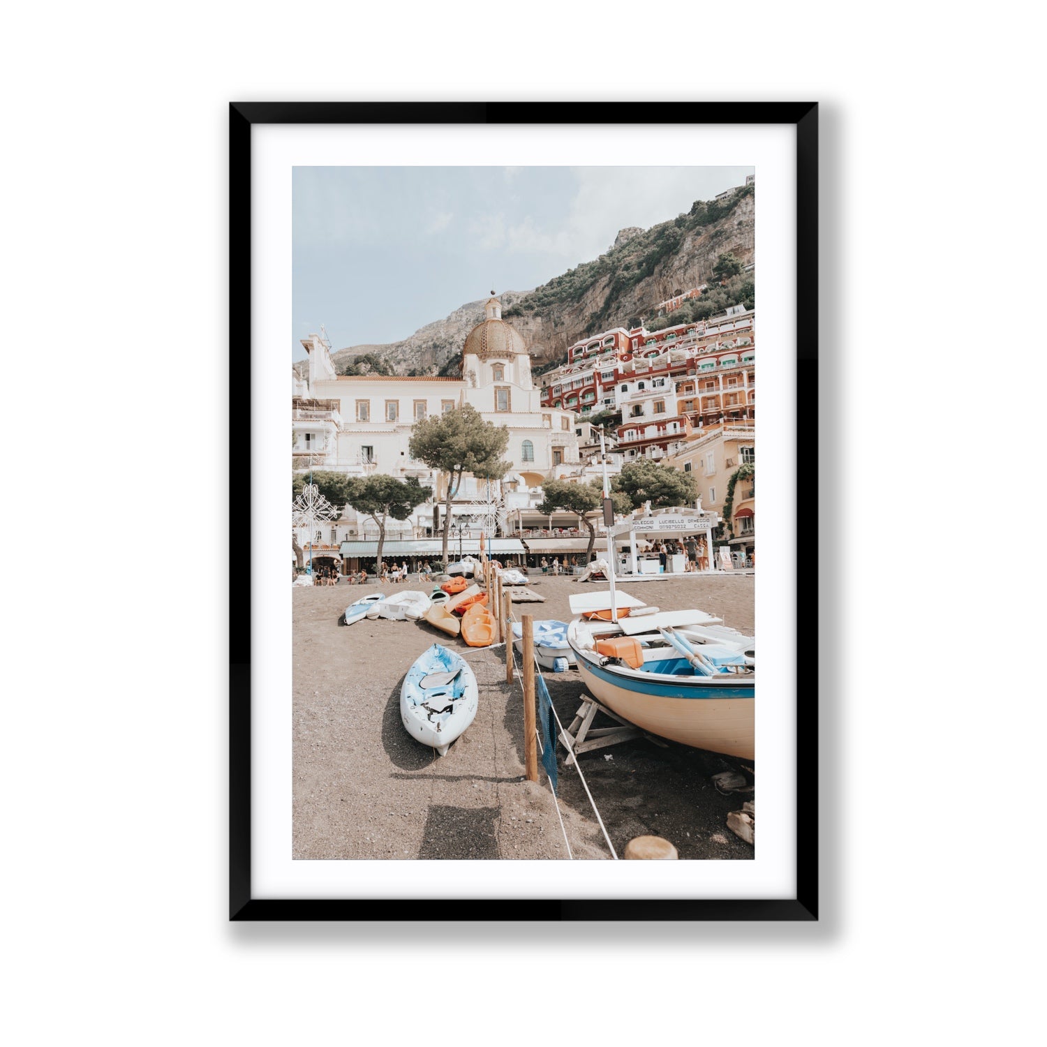Seaside Hues Positano wall art Giant fine art print in black frame with matboard