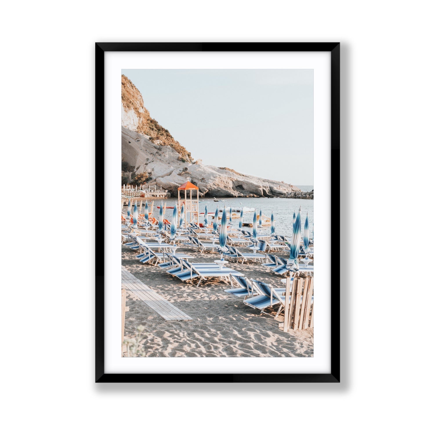 The Golden Hour Ischia Italian coastal wall art Giant fine art print in black frame with matboard
