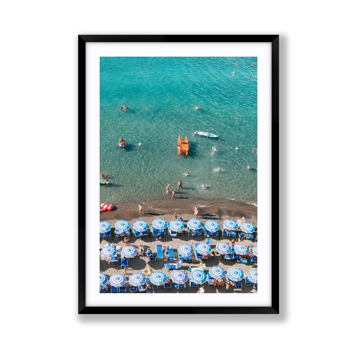 Aquamarine Oasis Sorrento Italian coastal wall art Giant fine art print in black frame with matboard