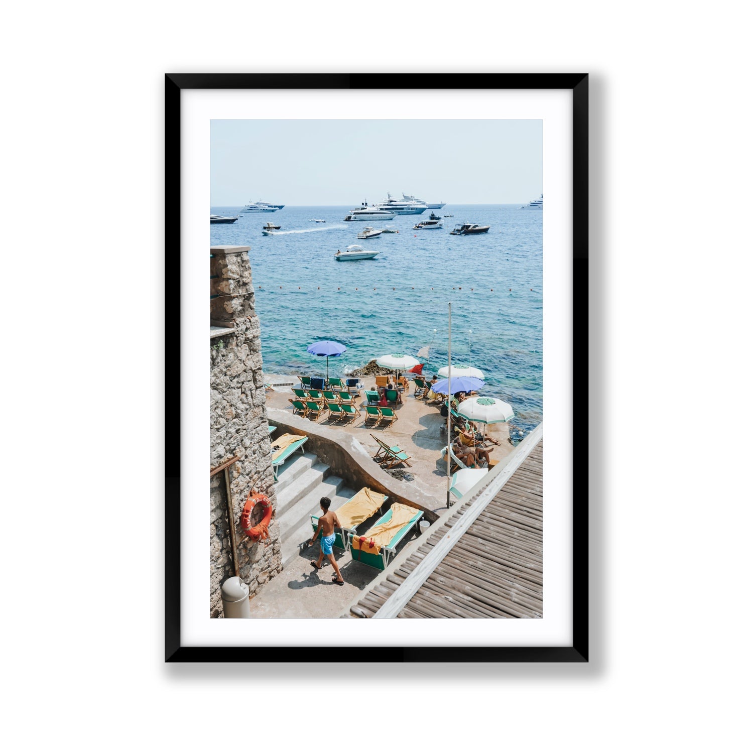 Canzone di Capri Capri Italian beach wall art Giant fine art print in black frame with matboard