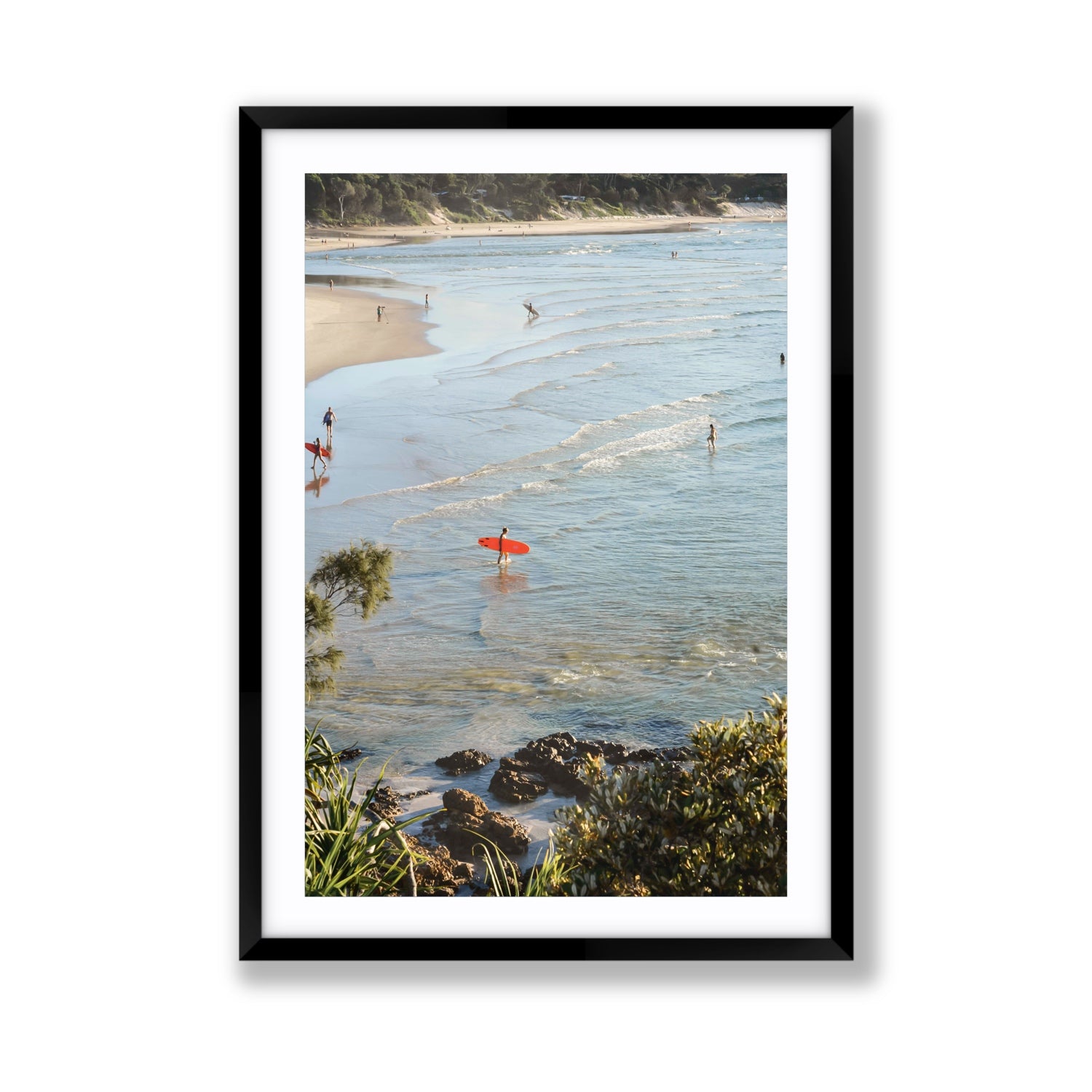 Seclusion Byron Bay Surf coastal wall art Giant fine art print in black frame with matboard
