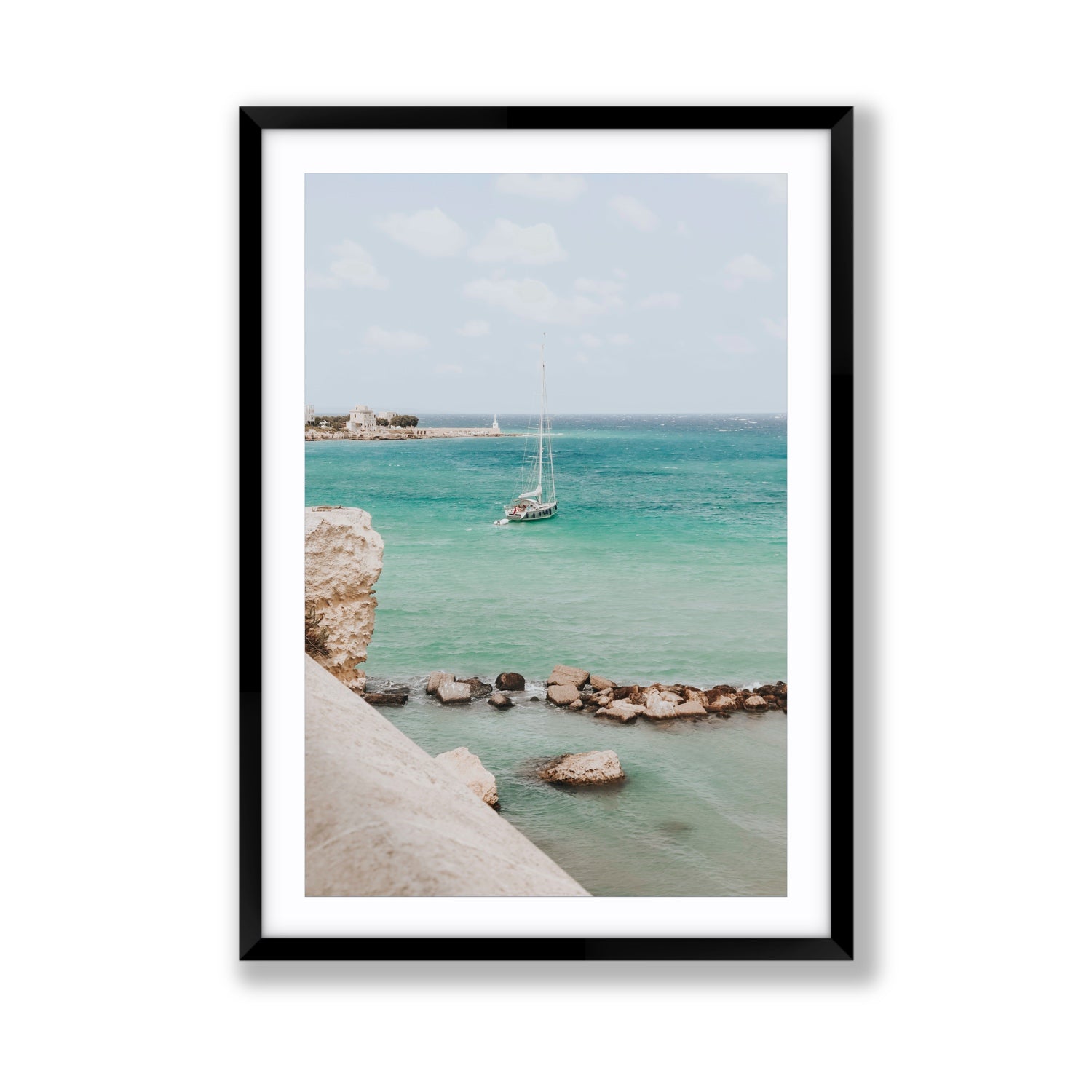 Seafarer's Dream Puglia Seafarer’s Dream coastal wall art Giant fine art print in black frame with matboard