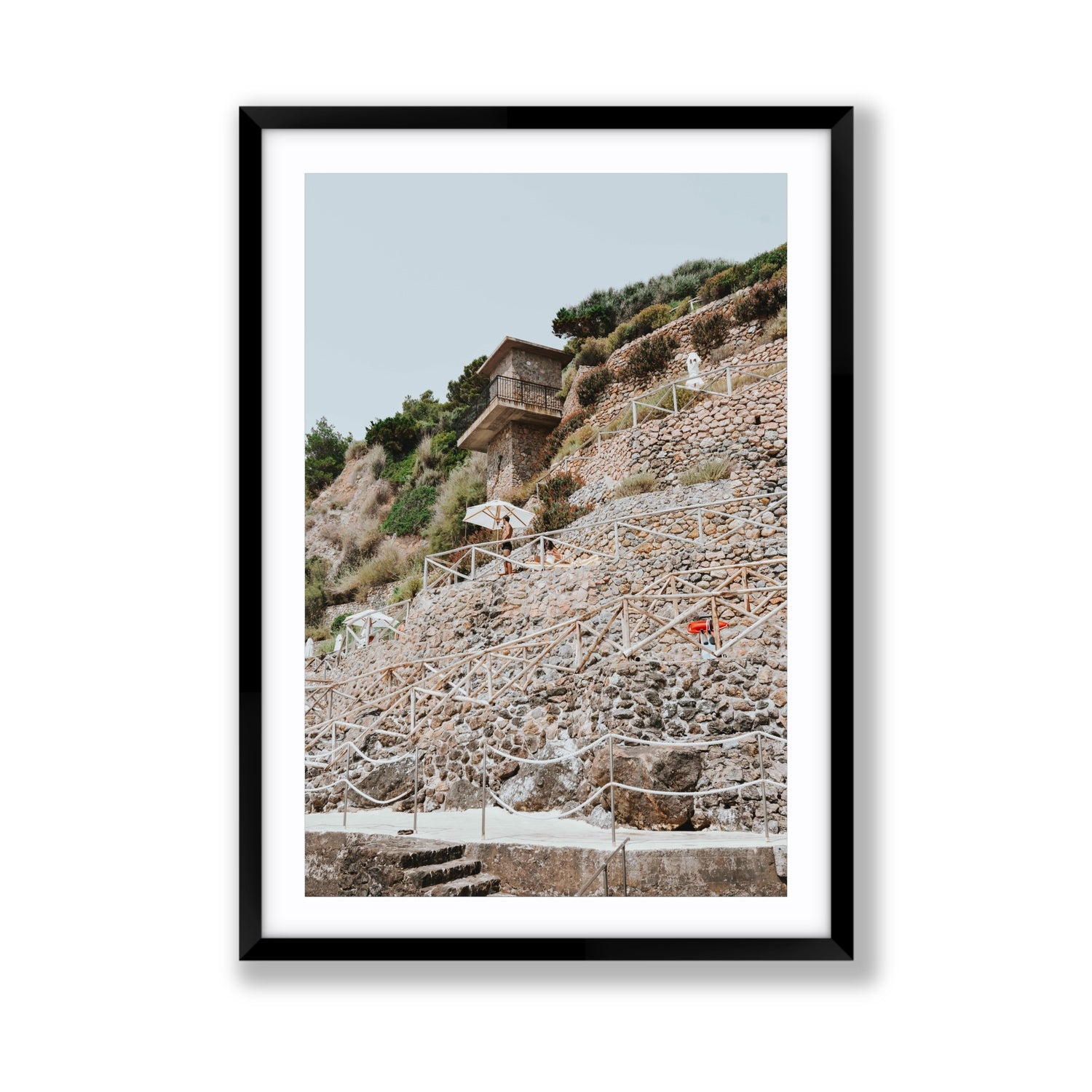 Solitude by the Sea Tuscany coastal Italian wall art Giant fine art print in black frame with matboard