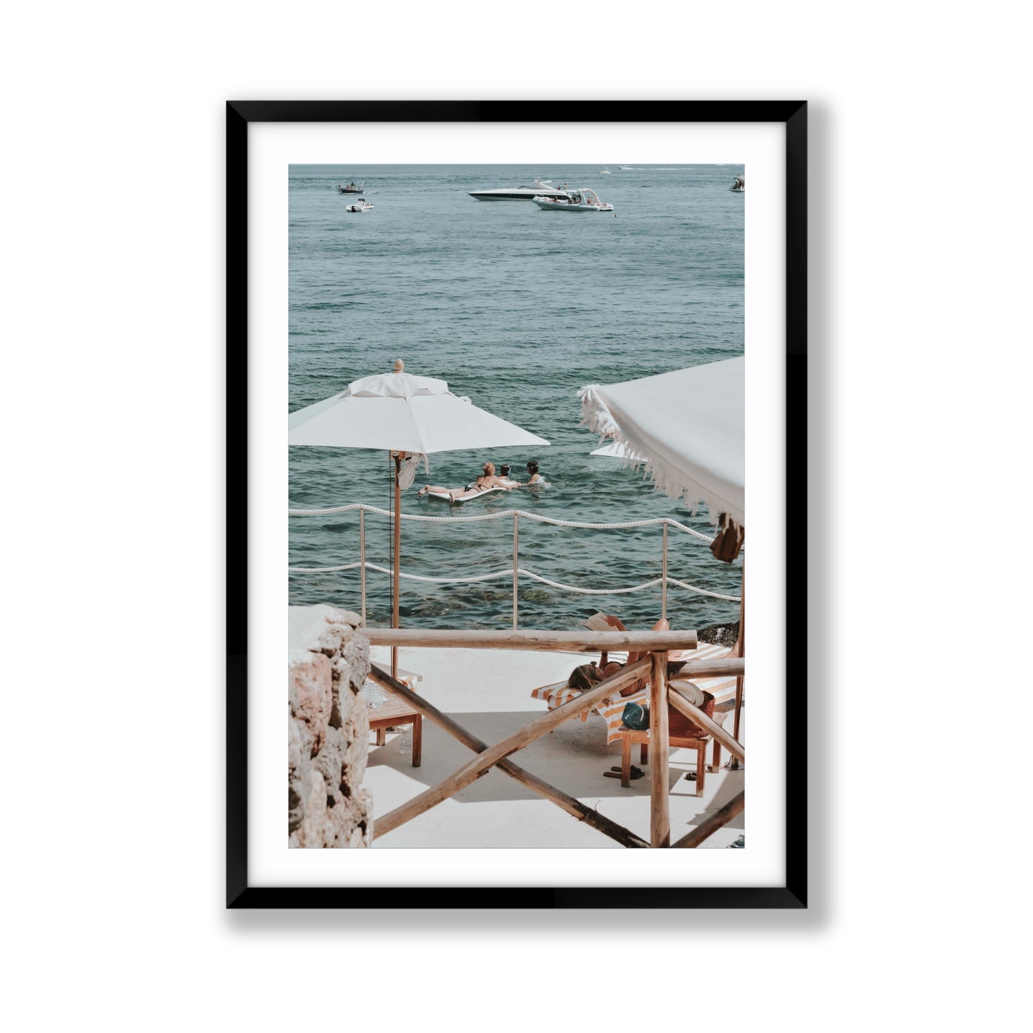Hideaway Tuscany coastal Mediterranean wall art Giant fine art print in black frame with matboard