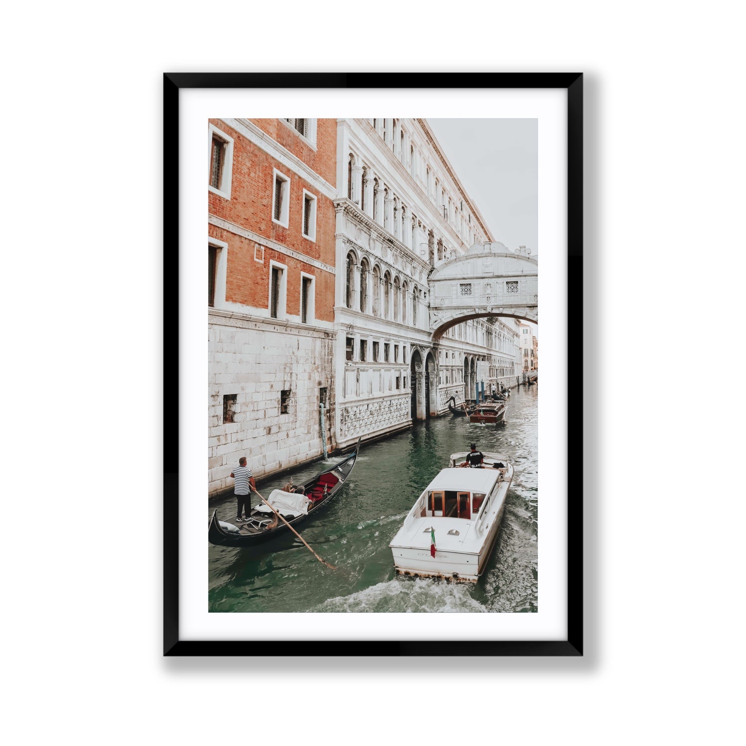 Under the Bridge Venice Gondola Italian wall art Giant fine art print in black frame with matboard