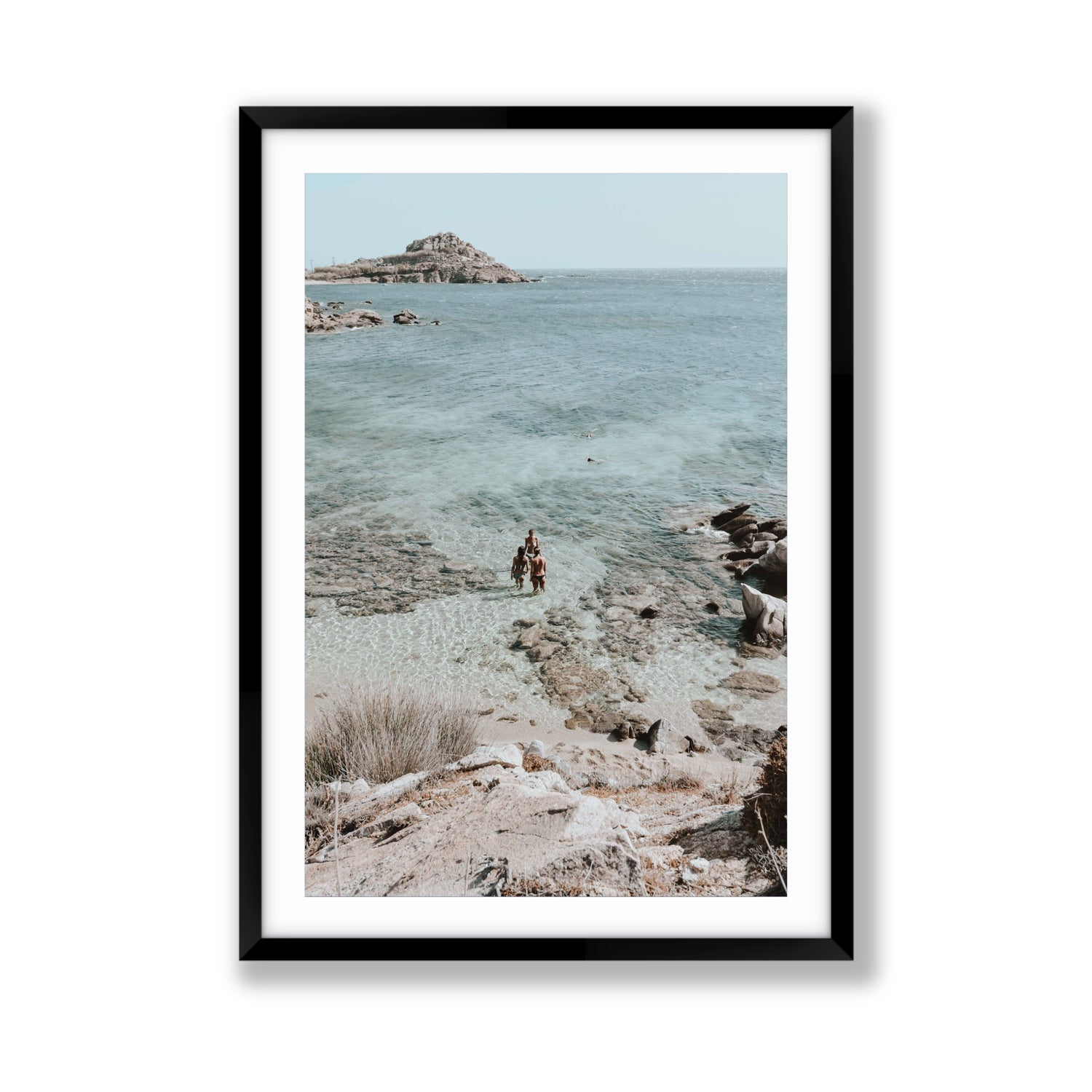 Island Life Mykonos coastal Greek island wall art Giant fine art print in black frame with matboard