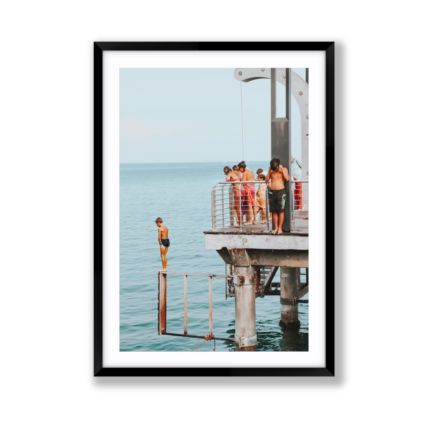 Golden Boy Alassio coastal decor wall art Giant fine art print in black frame with matboard