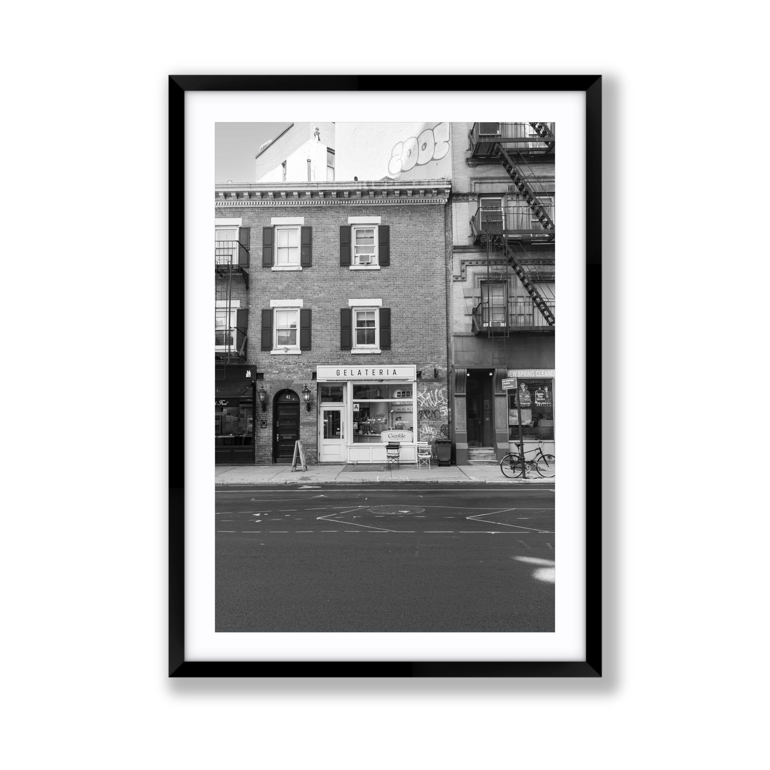 Gelateria New York NYC Black & White wall art Giant fine art print in black frame with matboard