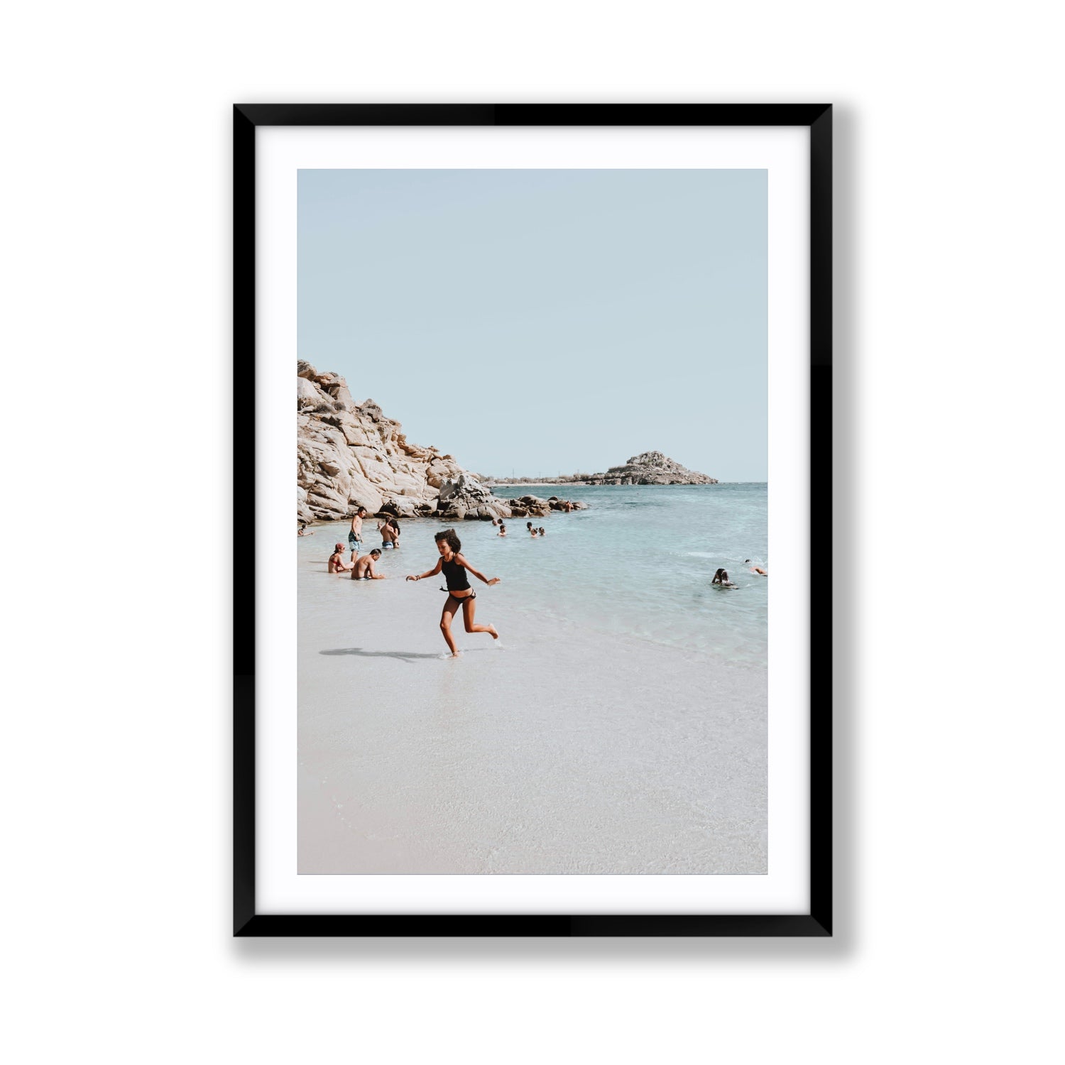 Skipping Angel Mykonos Greek island decor wall art Giant fine art print in black frame with matboard