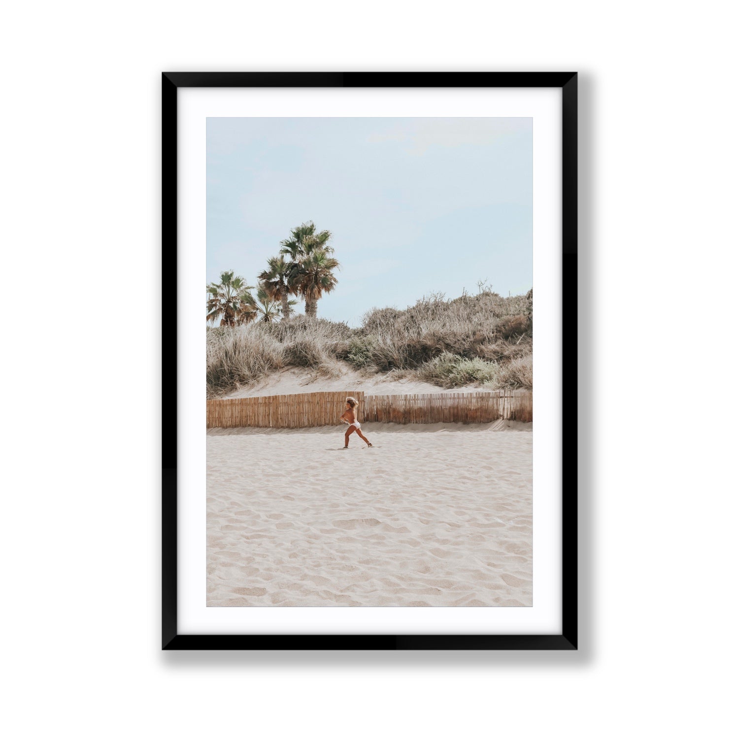 Joyful Sprint Puglia beach coastal fine art print Giant fine art print in black frame with matboard