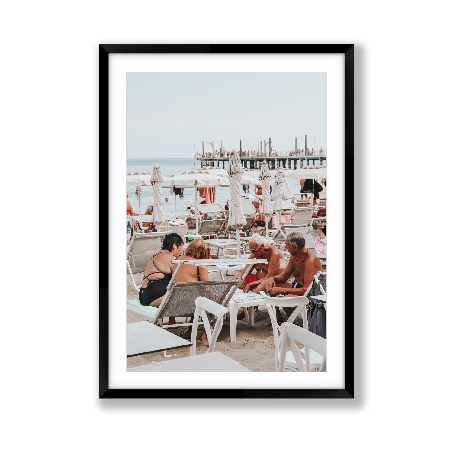 Salted Shuffle fine art print, Alassio, Italy, people and locals artwork, Giant, Black Frame · Matboard, Fine Art Print