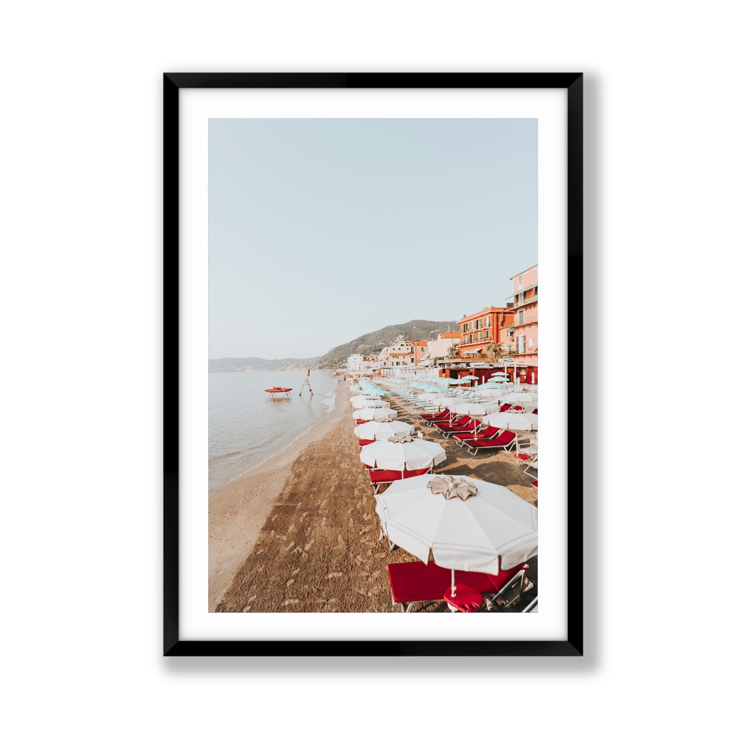 Italian Riviera fine art print, Alassio, Italy, coastal scenes artwork, Giant, Black Frame · Matboard, Fine Art Print