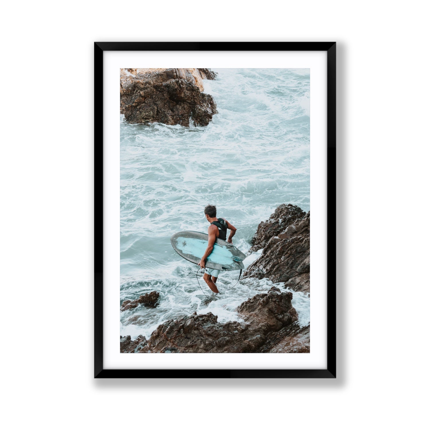 Into The Soup Byron Bay Surf coastal wall art Giant fine art print in black frame with matboard