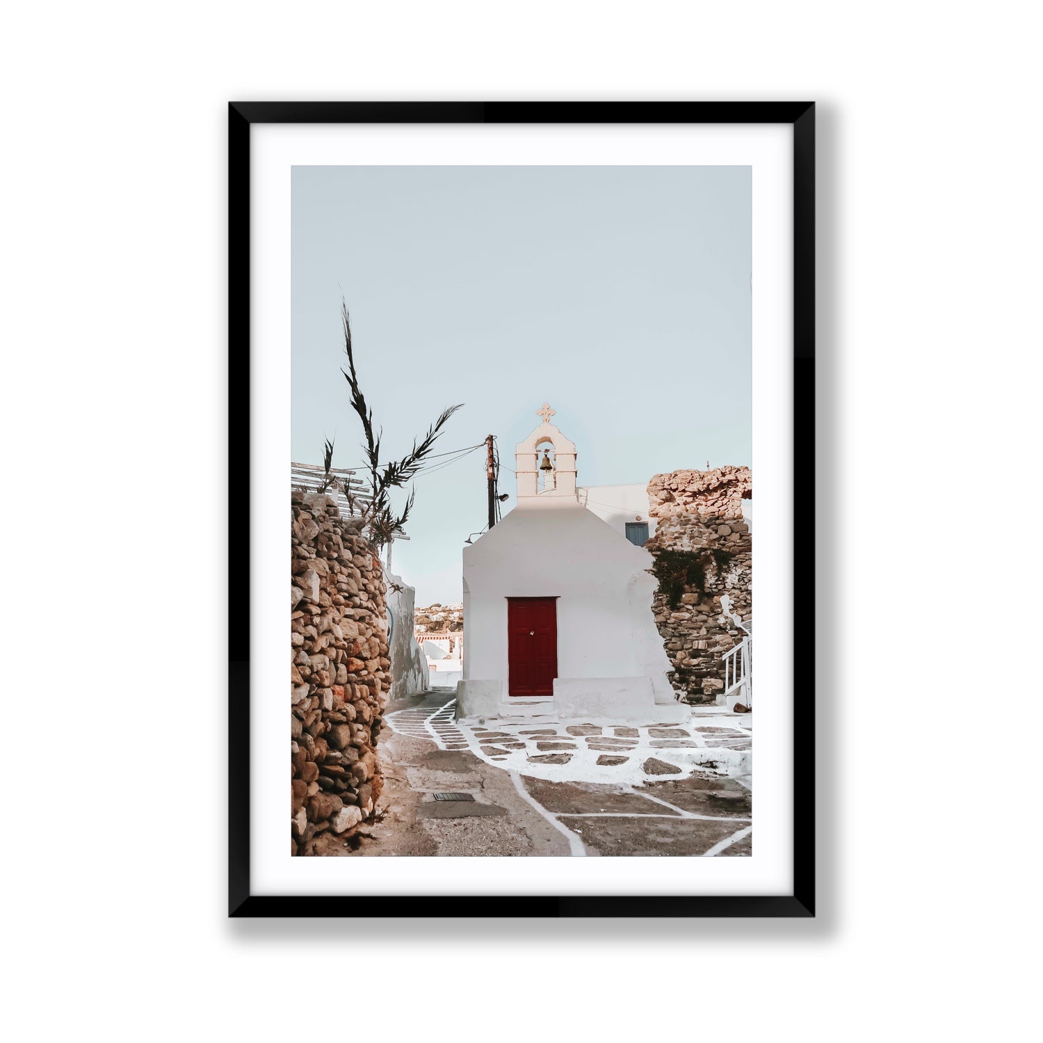 Little Chapel Mykonos Greek island wall art Giant fine art print in black frame with matboard