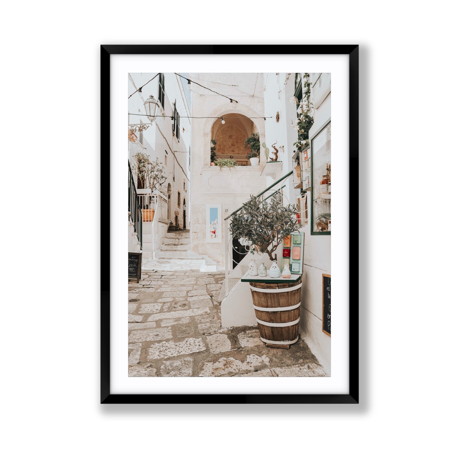 Olive Tree Lane Puglia Ostuni Mediterranean decor wall art Giant fine art print in black frame with matboard