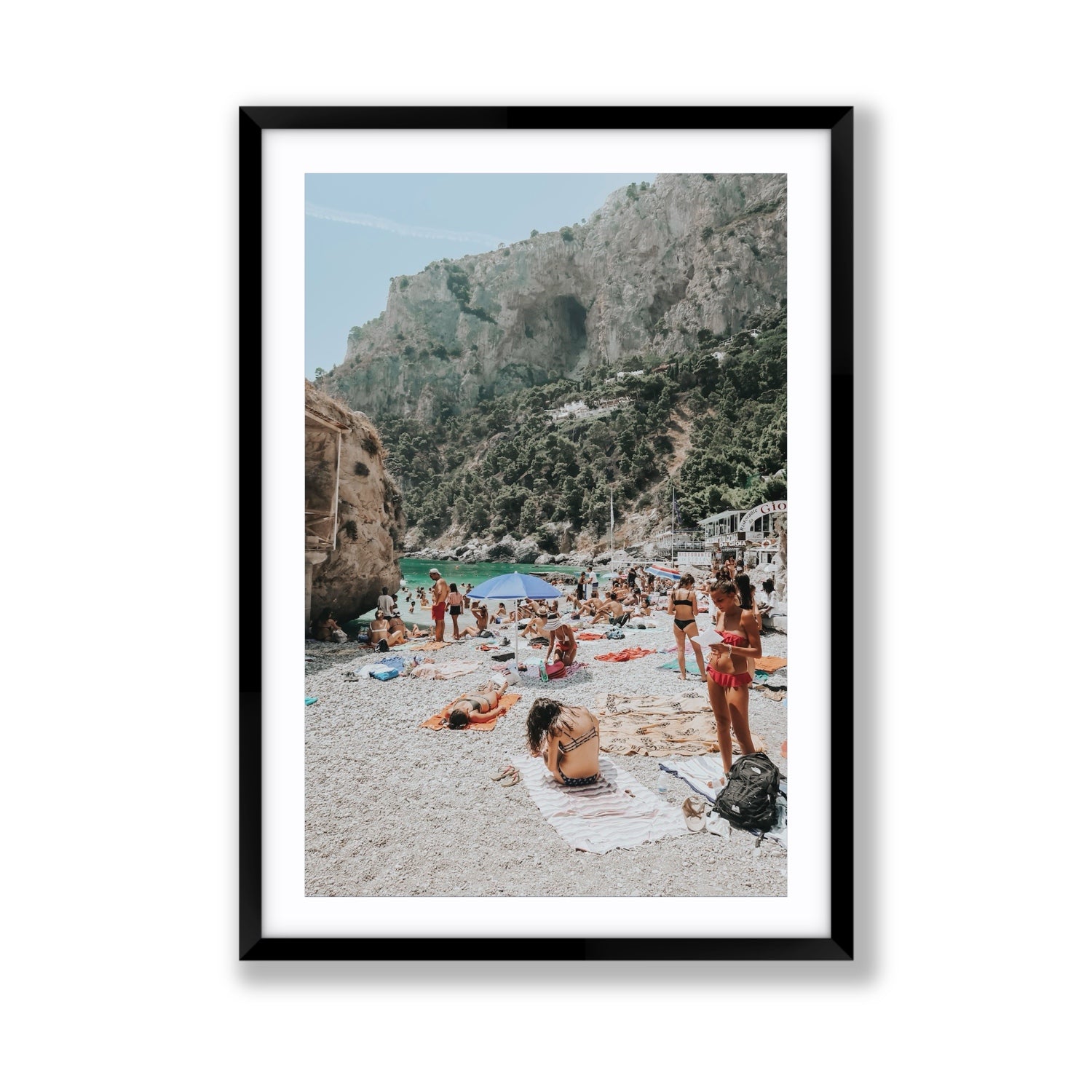 Marina Piccola Capri Mediterranean wall art Giant fine art print in black frame with matboard