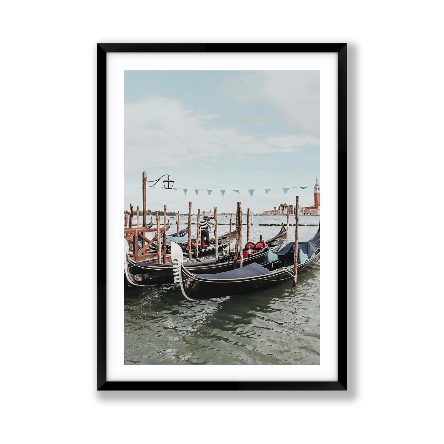 The Gondolier Venice Gondola Italian wall art Giant fine art print in black frame with matboard