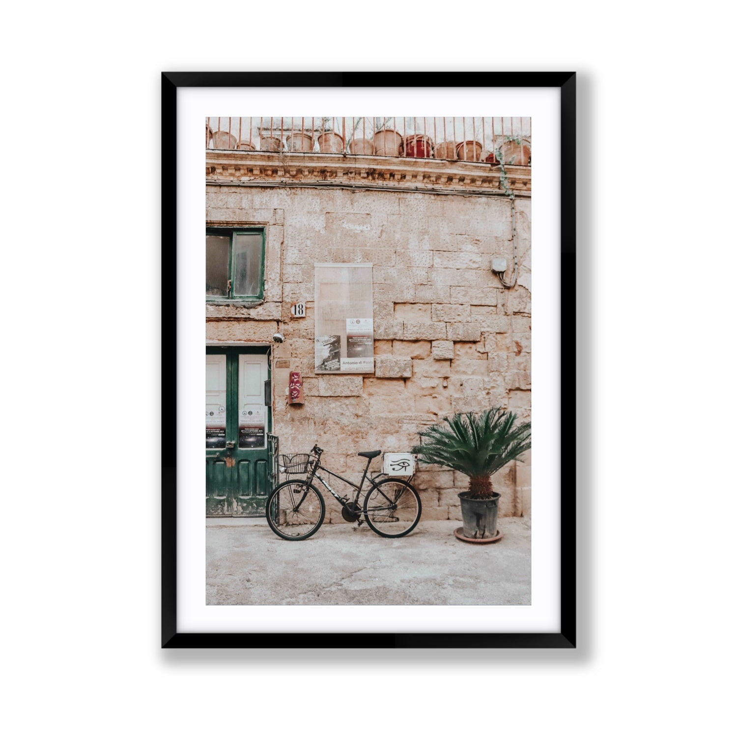 Salento Streets Puglia Lecce Italian wall art Giant fine art print in black frame with matboard