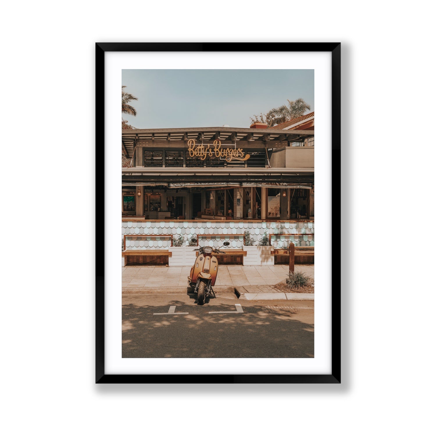 Noosa Nostalgia fine art print, Noosa, Australia, coastal scenes artwork, Giant, Black Frame · Matboard, Fine Art Print
