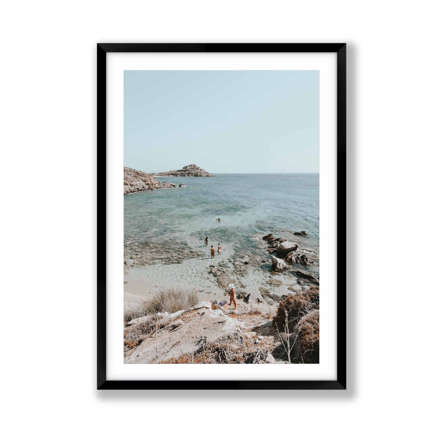 Explorers Mykonos Greek island wall art Giant fine art print in black frame with matboard