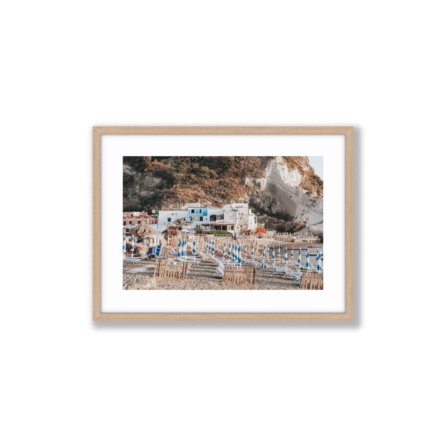 Sant' Angelo Ischia Italian coastal wall art Medium fine art print in natural oak frame with matboard