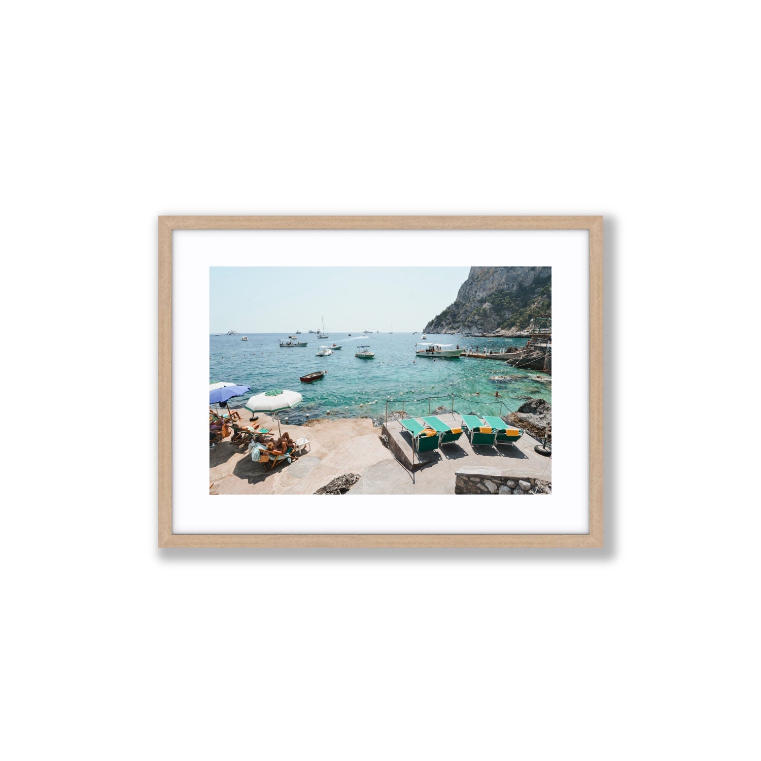 Save Me A Seat Capri Mediterranean wall art Medium fine art print in natural oak frame with matboard