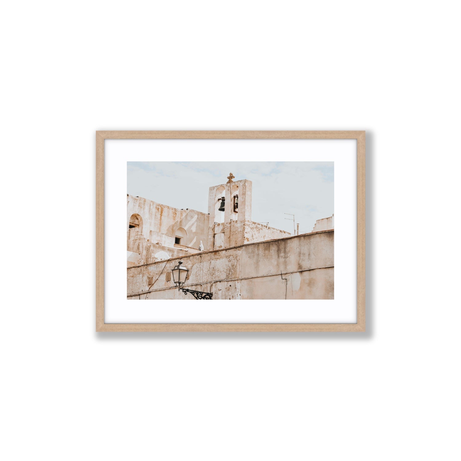 Ancient Bells Puglia Gallipoli Italian wall art Medium fine art print in natural oak frame with matboard