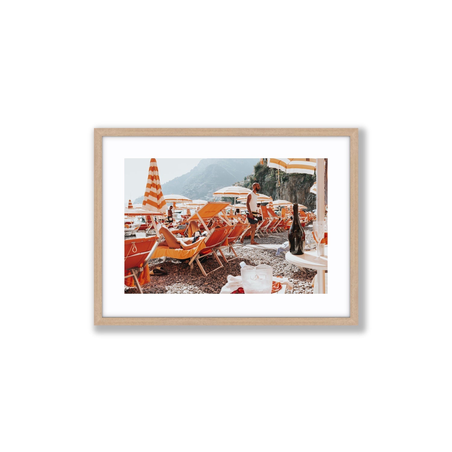 Zesty Shade Positano wall art Medium fine art print in natural oak frame with matboard