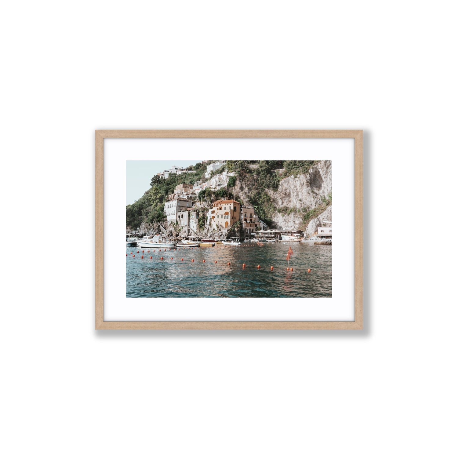 Amalfi Villas fine art print, Amalfi, Italy, coastal scenes artwork, Medium, Natural Oak Frame · Matboard, Fine Art Print
