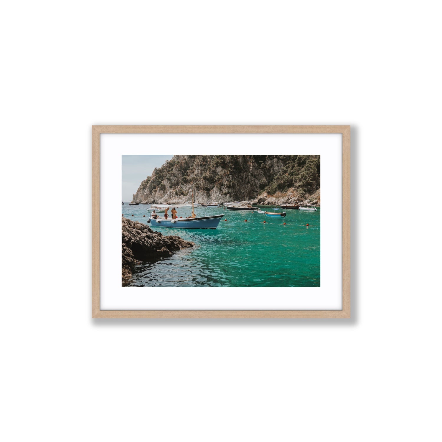 Cozy Cove Capri coastal Mediterranean wall art Medium fine art print in natural oak frame with matboard