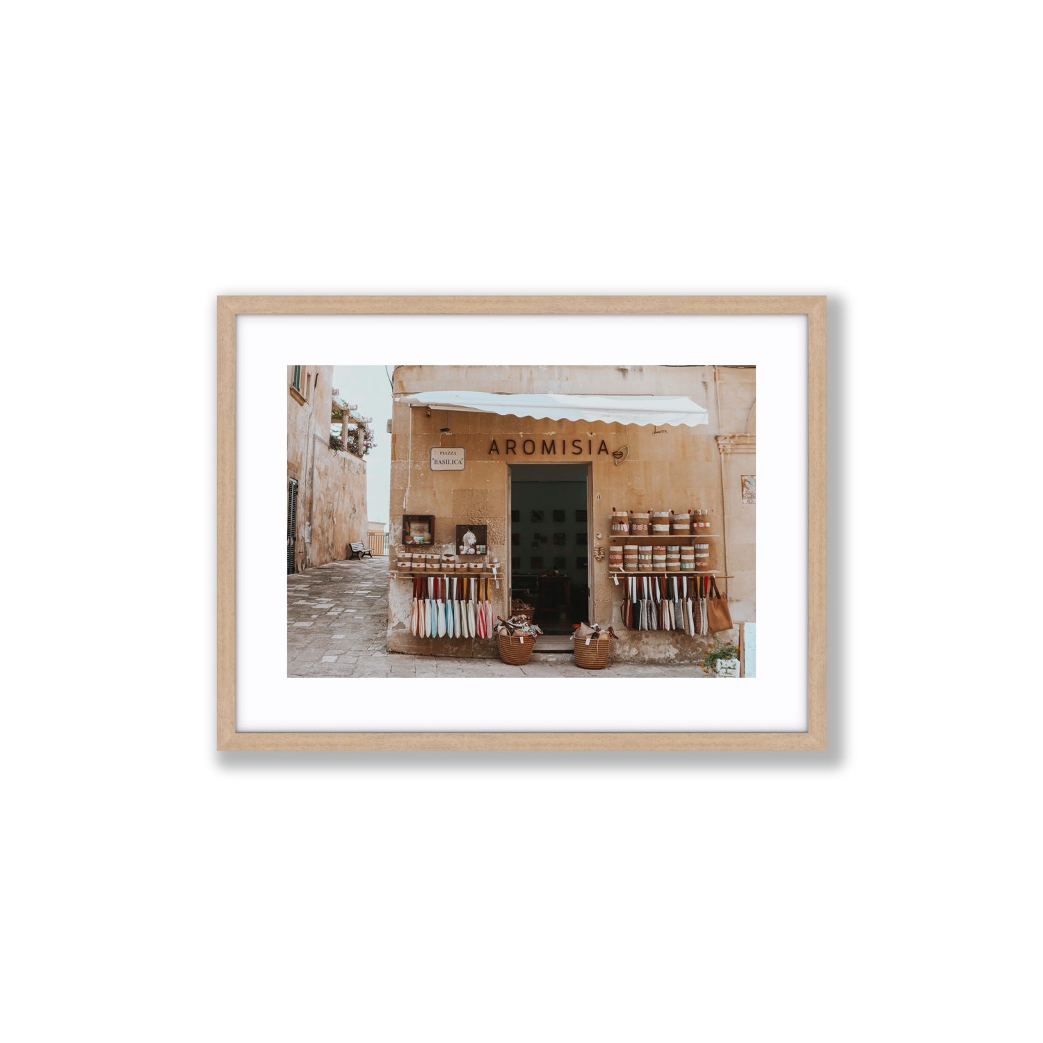 Aromisia Puglia Otranto Italian wall art Medium fine art print in natural oak frame with matboard