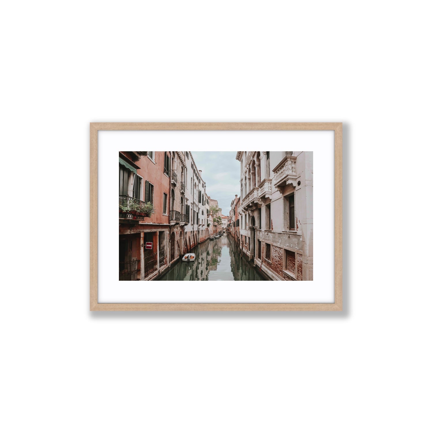 The Floating City Venice Canal Italian decor wall art Medium fine art print in natural oak frame with matboard
