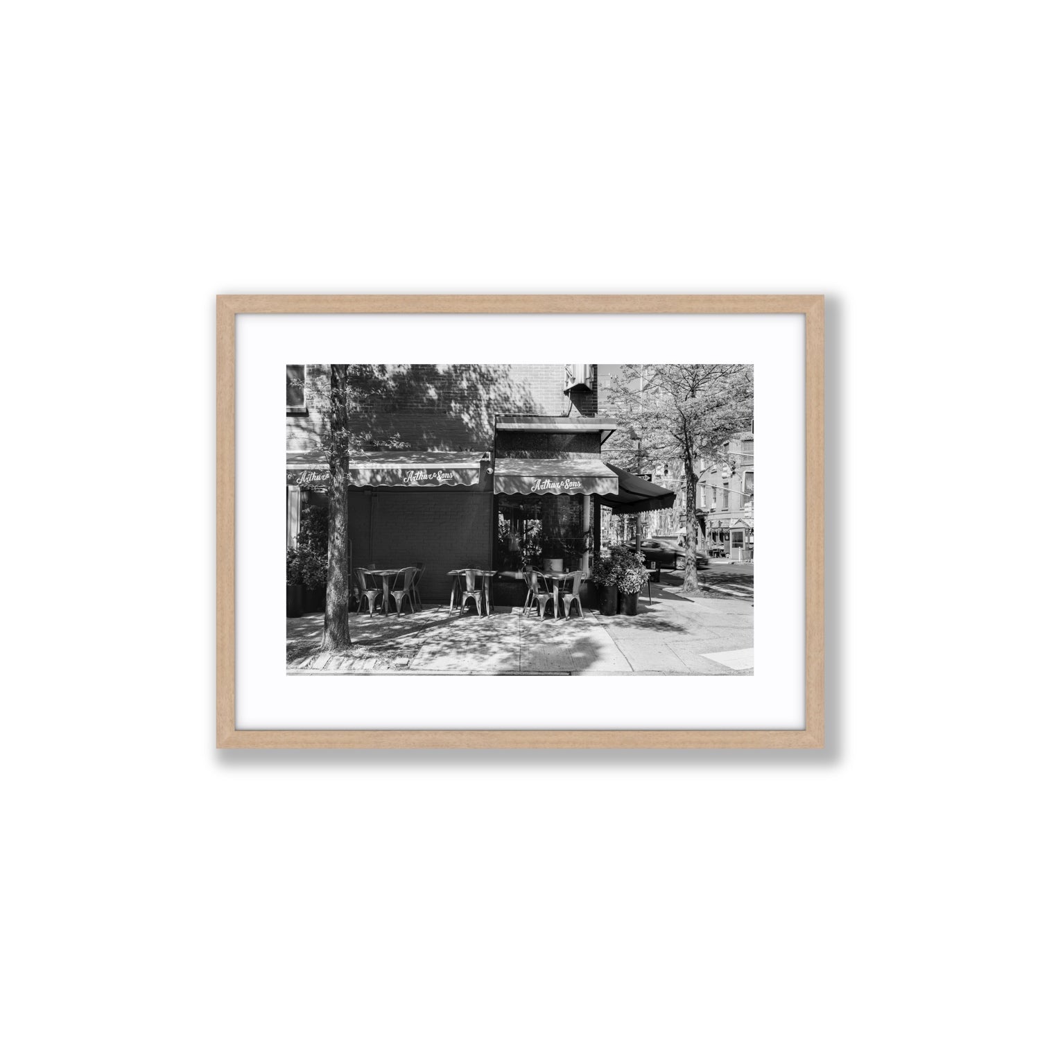 Arthur's Corner New York NYC Restaurant wall art Medium fine art print in natural oak frame with matboard