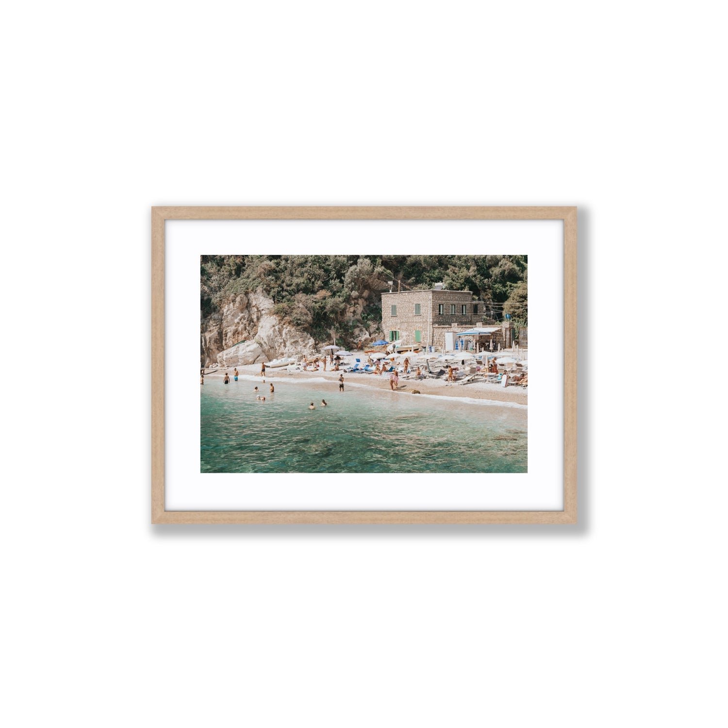 Secluded Sanctuary Nerano Italian Mediterranean decor wall art Medium fine art print in natural oak frame with matboard