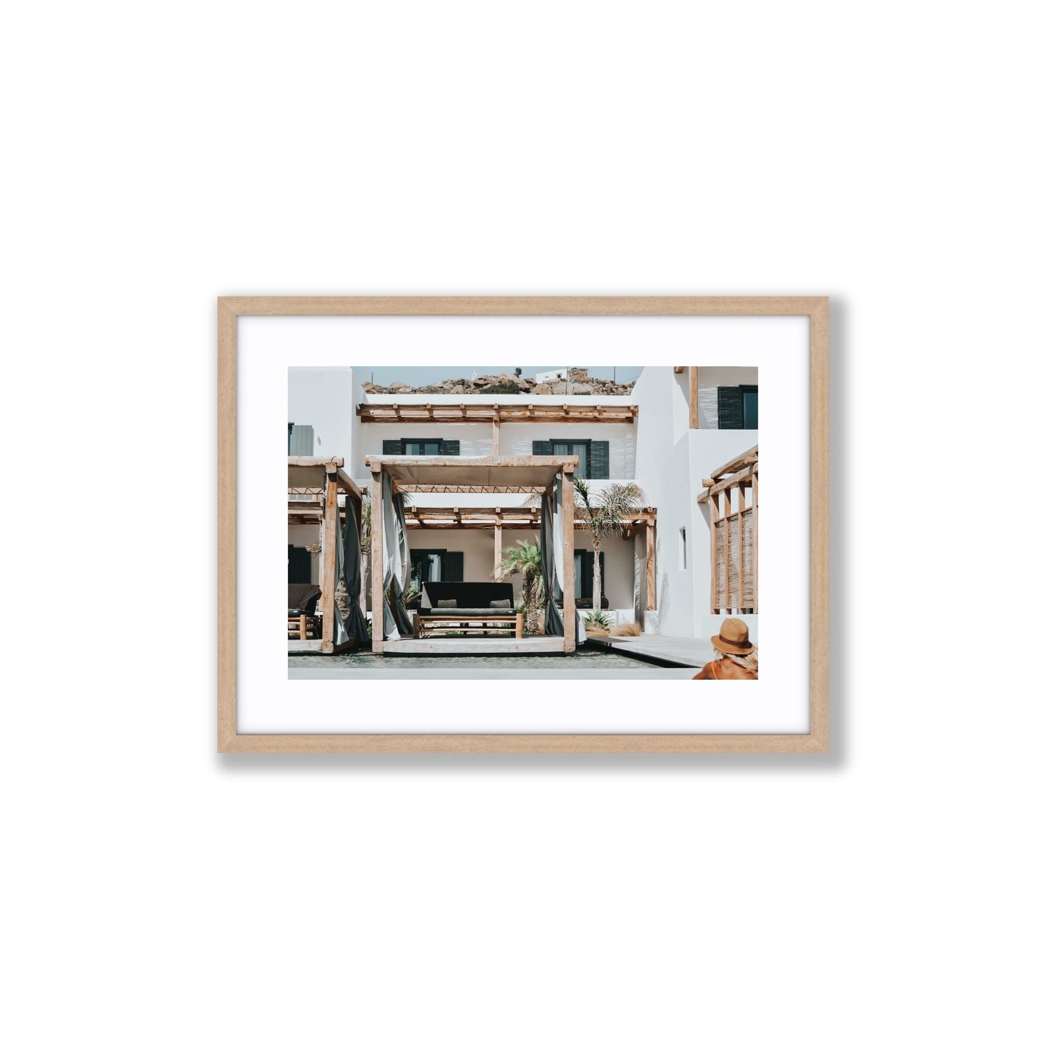 Dream Villa fine art print, Mykonos, Greece, Medium, Natural Oak Frame · Matboard, Fine Art Print