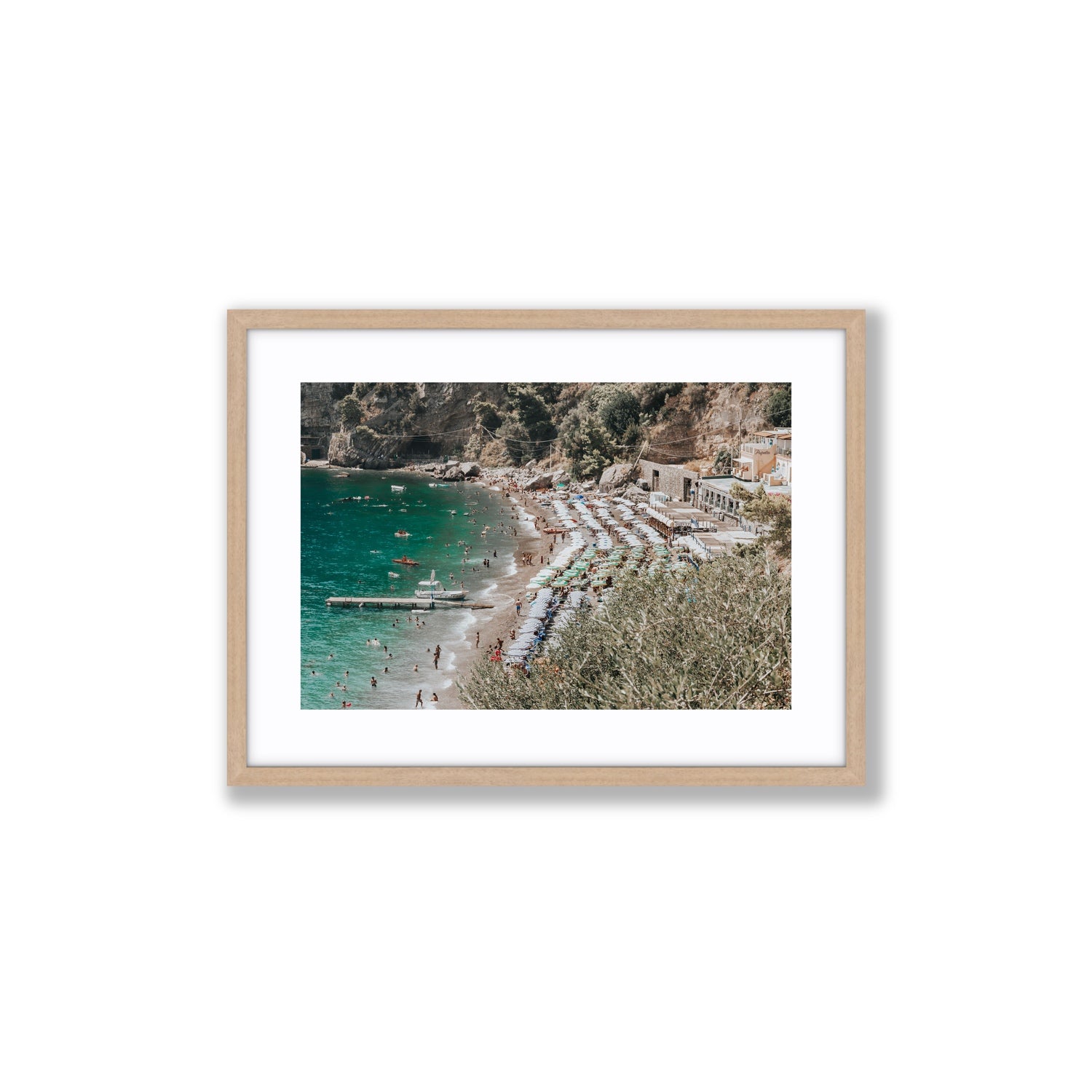Fornillo Beach fine art print, Positano, Italy, Medium, Natural Oak Frame · Matboard, Fine Art Print