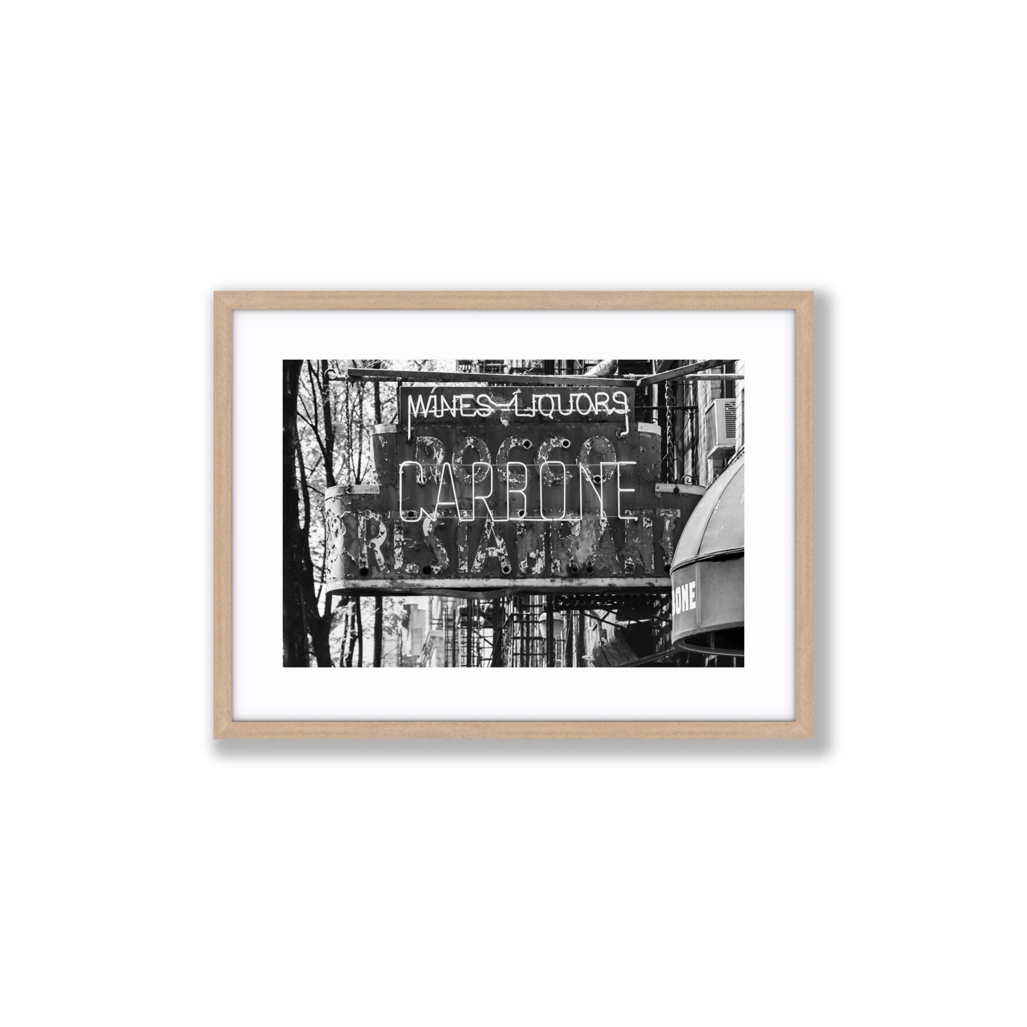 Thompson Street New York NYC Black & White wall art Medium fine art print in natural oak frame with matboard