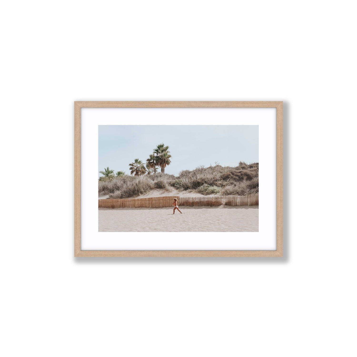 Ragazza Da Spiaggia Puglia beach Italian fine art print Medium fine art print in natural oak frame with matboard