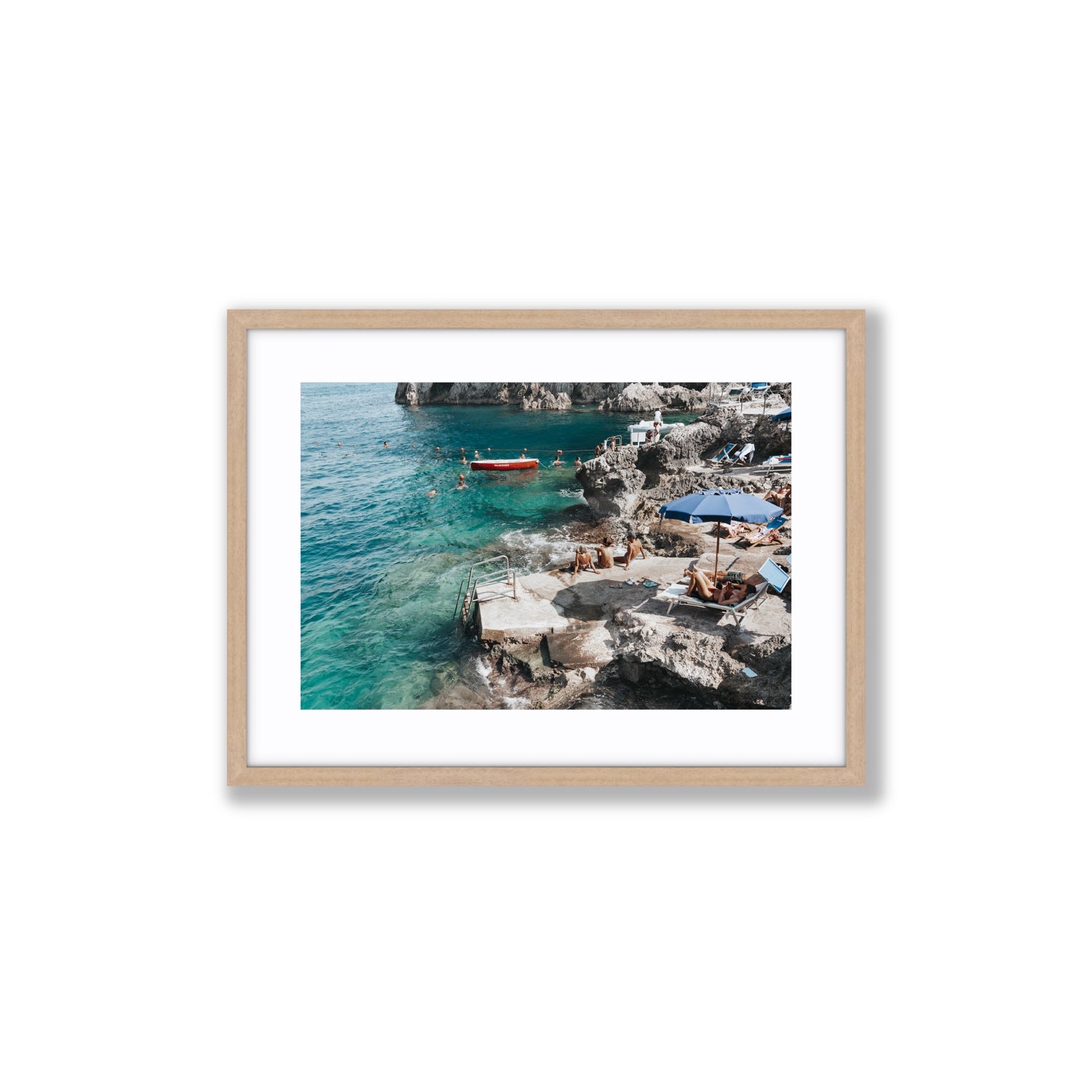 Serenity By The Sea Capri Mediterranean wall art Medium fine art print in natural oak frame with matboard