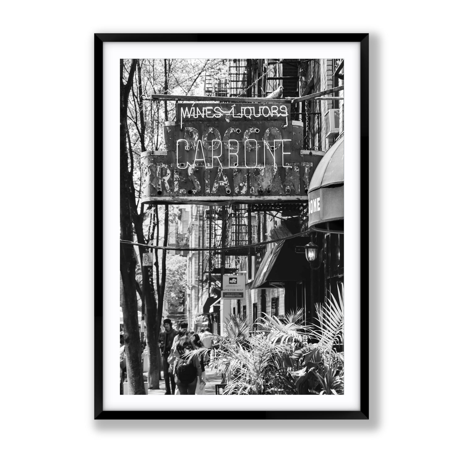 Paparazzi To Pasta New York NYC Black & White wall art Gallery fine art print in black frame with matboard