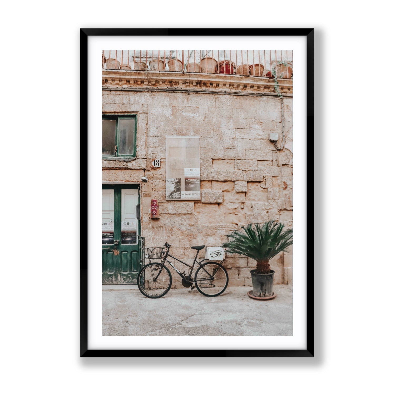 Salento Streets Puglia Lecce Italian wall art Gallery fine art print in black frame with matboard
