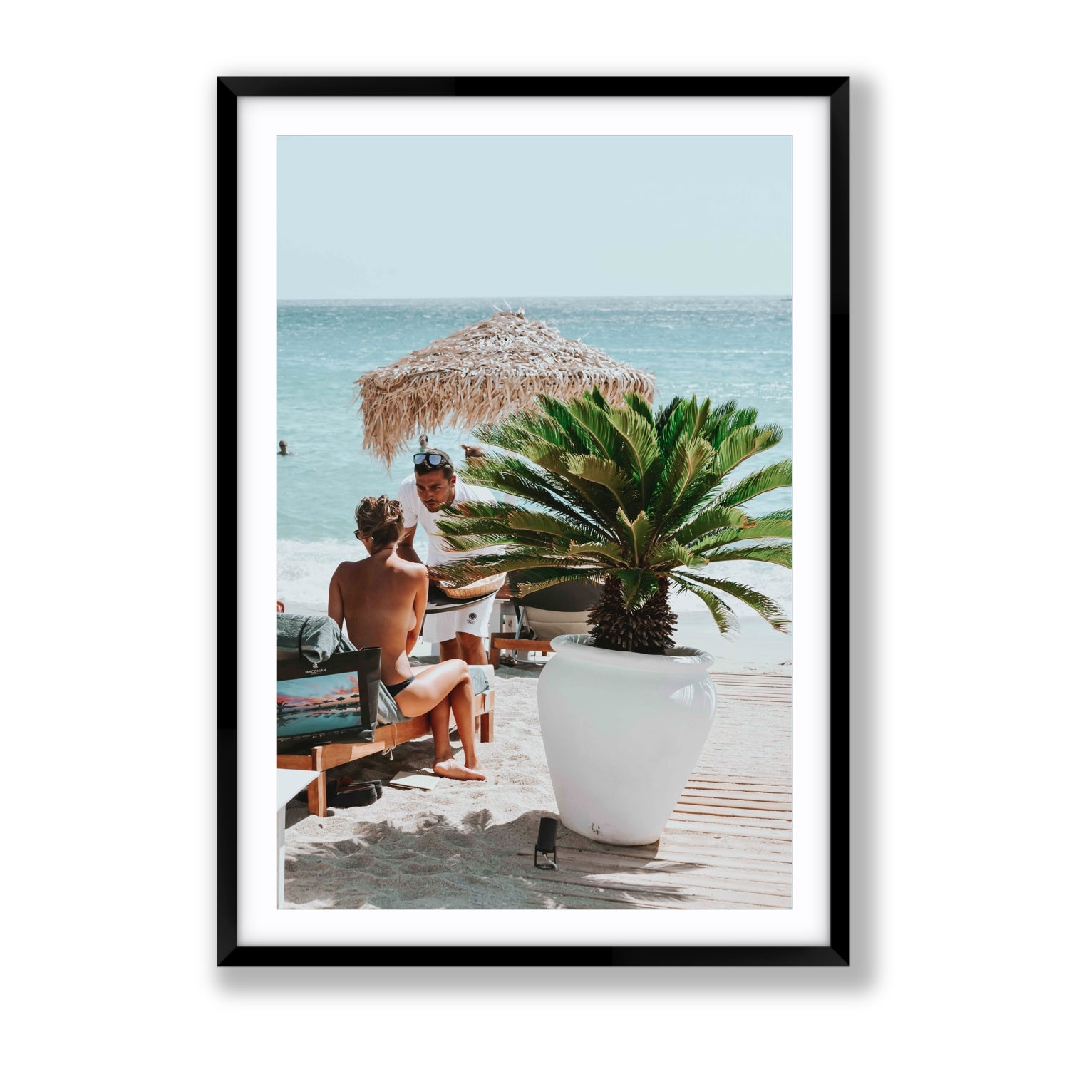 At Your Service Mykonos Greek island wall art Gallery fine art print in black frame with matboard